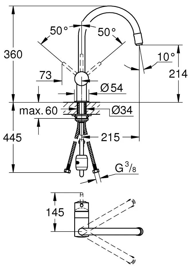 Grohe Minta Baterie chiuveta bucatarie monocomanda cu dus extractibil, pipa C, crom