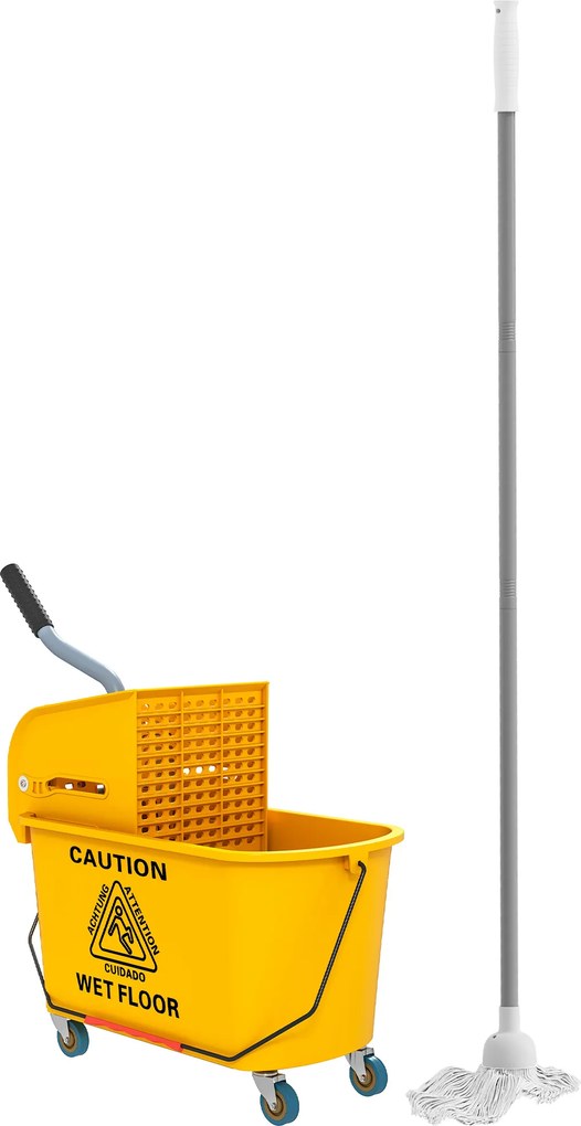 HOMCOM Găleată de spălat pardoseli 20L cu mop, storcător, roți și mâner Galben | Aosom Romania