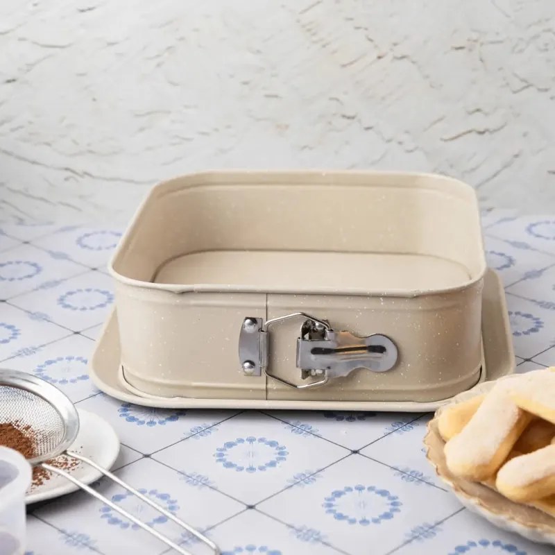 Tavă de copt Kinghoff KH 1977, 27.5x27.5x8 cm, Fund detașabil, Finisaj marmură, Bej