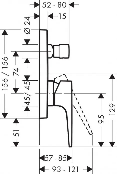 Baterie cada/dus incastrata, Hansgrohe Metropol, crom, 32545000