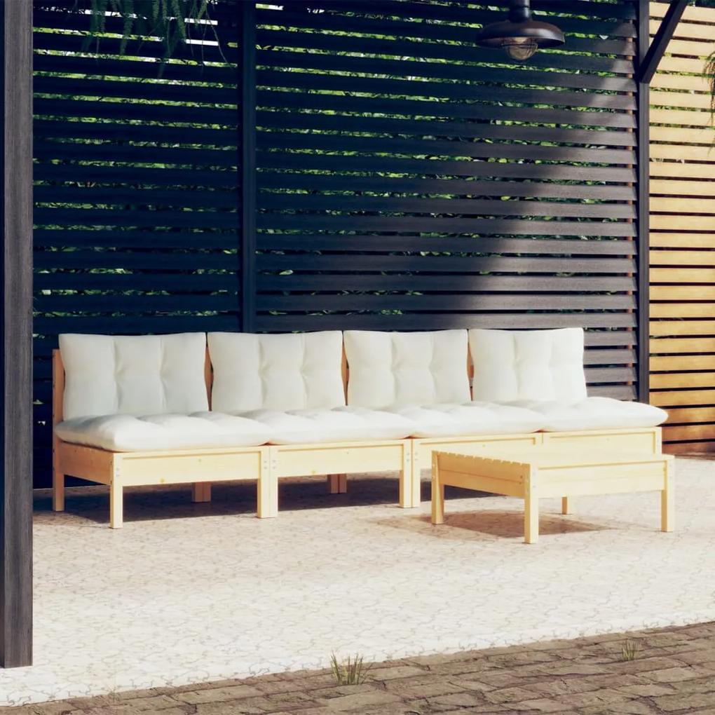 3096130 vidaXL Set mobilier grădină cu perne crem, 5 piese, lemn masiv pin