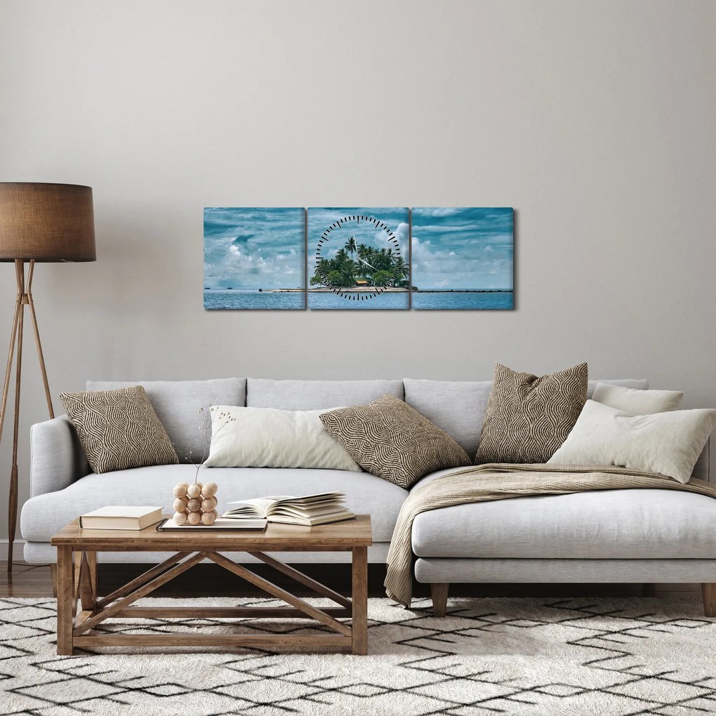 Tablou insula în mare (cu ceas) (90x30 cm)