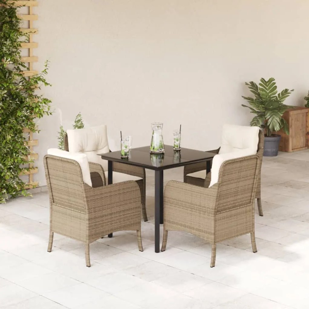 vidaXL Set mobilier de grădină cu perne, 5 piese, bej, poliratan