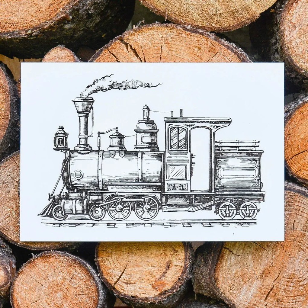 DUBLEZ | Tablou vintage din lemn - Locomotiva