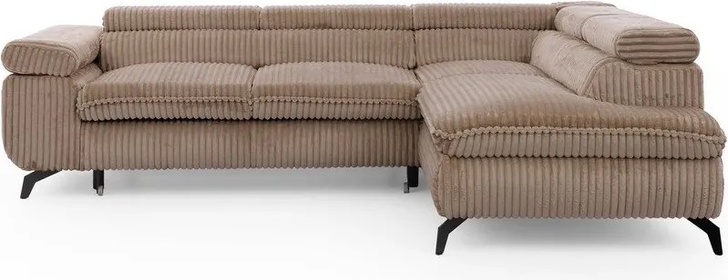 Colțar maro cu tapițerie din catifea reiată (cu colț pe partea dreaptă/în formă de ”L”) Marbeya – Ropez