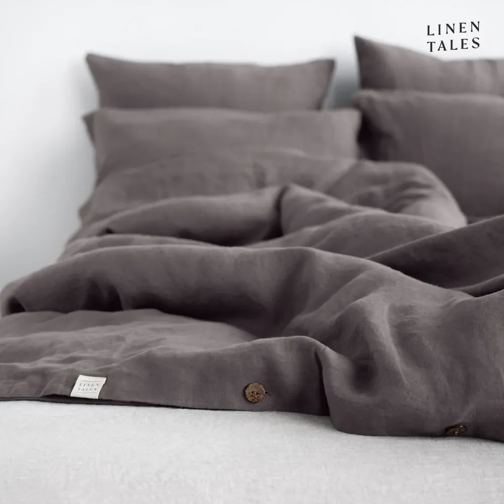 Lenjerie de pat gri închis din in pentru pat dublu 200x200 cm – Linen Tales