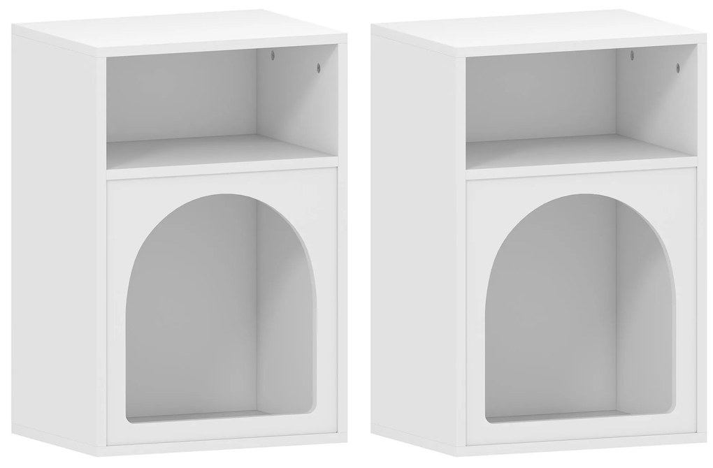 HOMCOM Set de 2 mese de noapte, masă de noapte cu compartimente deschise, design arcuit, 40 x 30 x 60 cm, alb | Aosom Romania