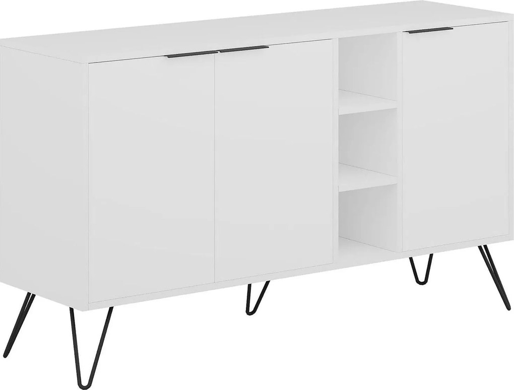 Comoda CLARA, alb/negru, PAL melaminat, 142x36x83 cm