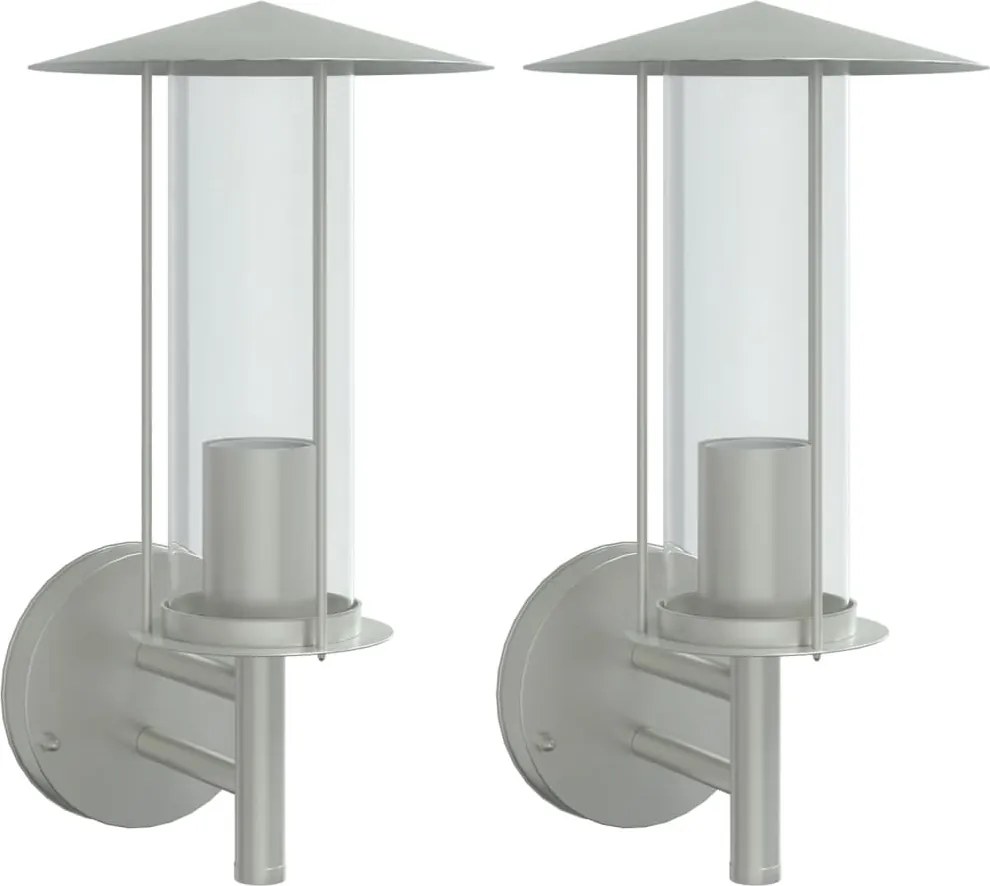 vidaXL Corpuri de iluminat exterior de perete 2 buc argintiu oțel inox