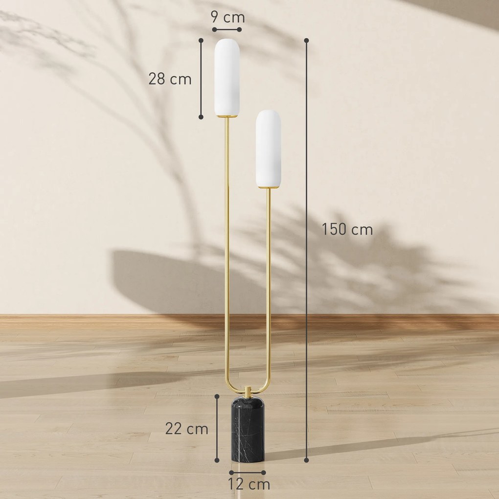 HOMCOM Lampadar în formă de U cu 2 Lumini și Întrerupător de Picior, Alb Negru Auriu | Aosom Romania