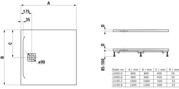 LAUFEN H2109560000001 - Cadă de duș pătrată PRO 90x90 cm Marbond/albă
