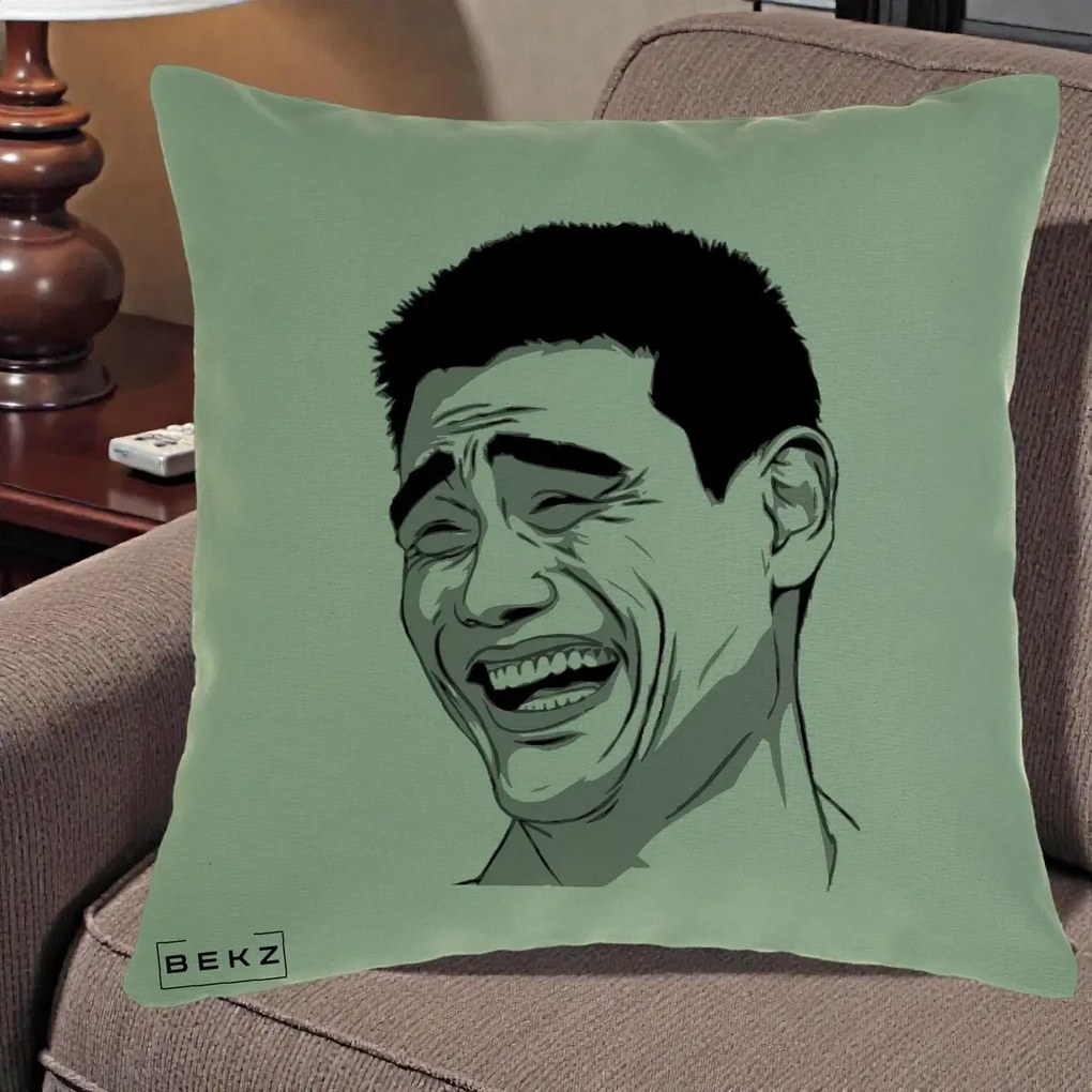Perna Decorativa Yao Ming Meme, 40x40 cm, Verde, Husa Detasabila, Perna Inclusa, BEKZ®