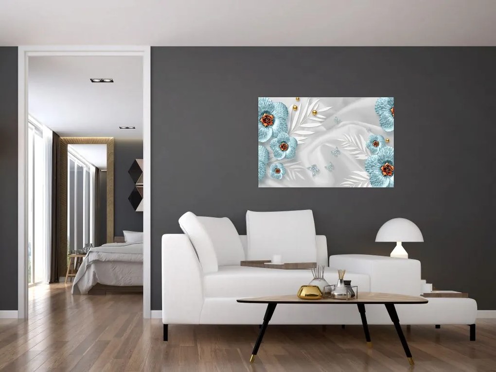 Tablou - 3D Flori albastre (90x60 cm)