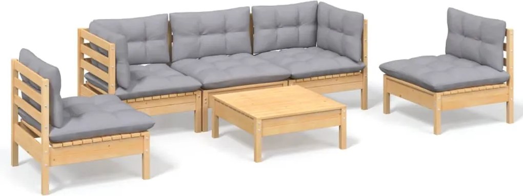 vidaXL Set mobilier grădină cu perne gri, 6 piese, lemn de pin