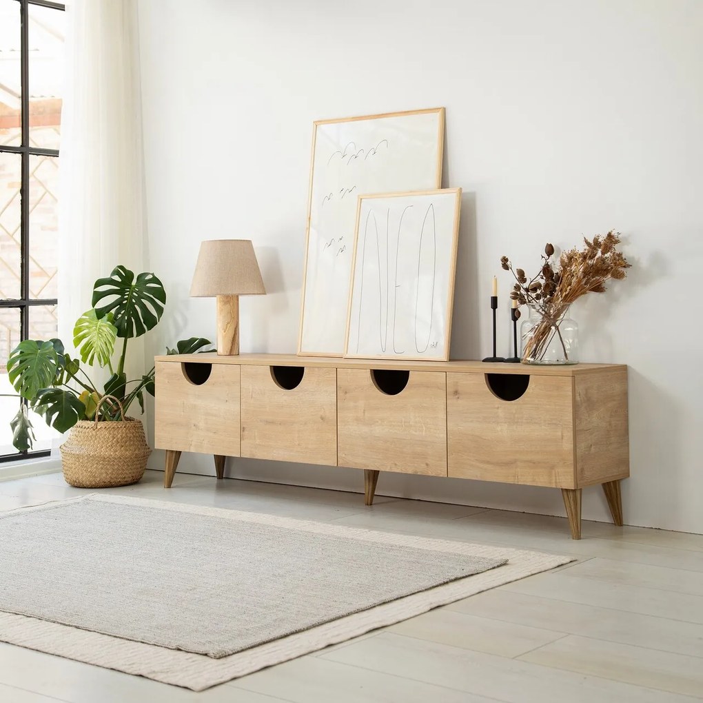 Comoda TV, Hanah Home, Four Seasons, 180x50x35 cm, Stejar