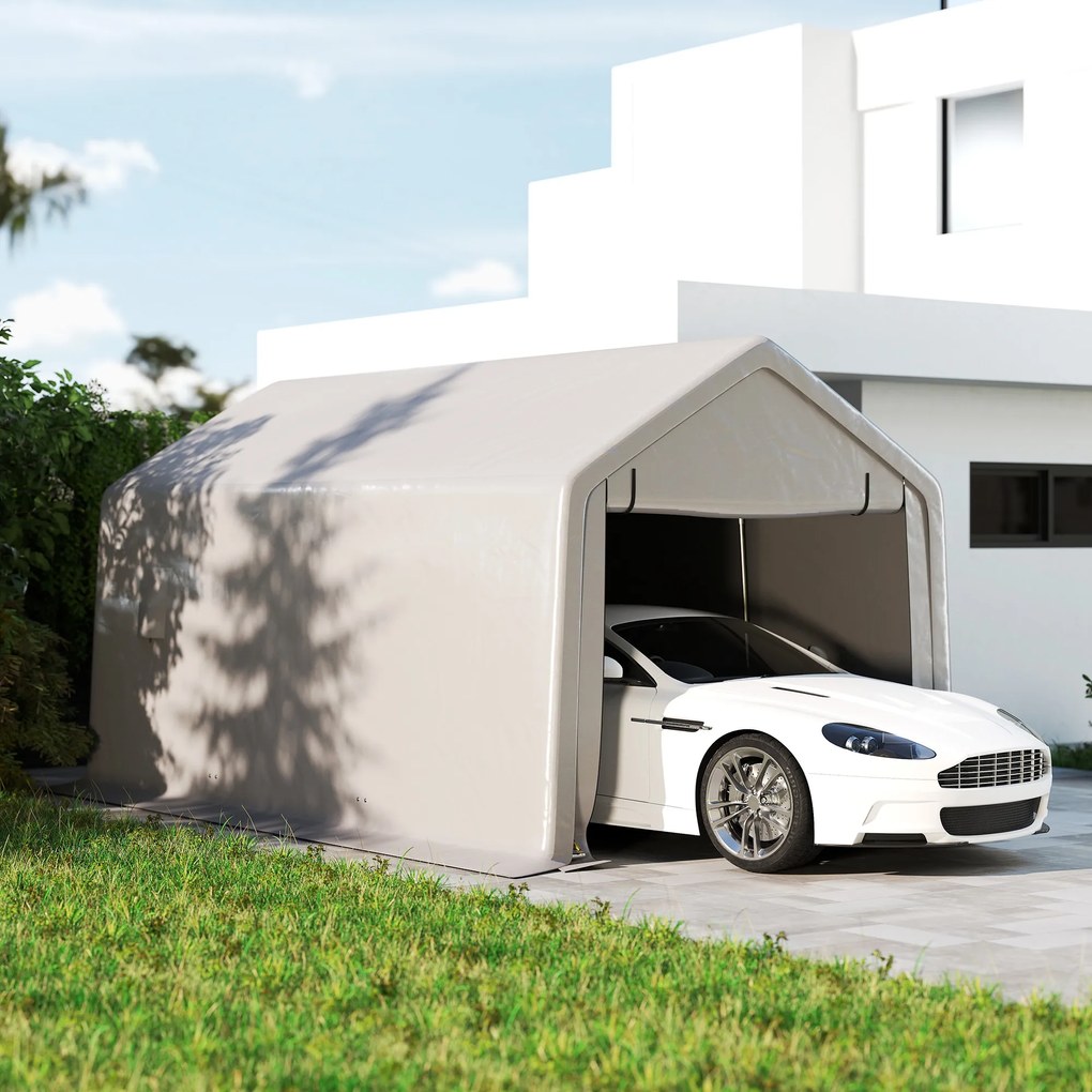 Outsunny Carport cort garaj 3 x 5,2 m, abriu mașină exterior carport pentru mașină cu ușă ruletă detașabilă gri | Aosom Romania