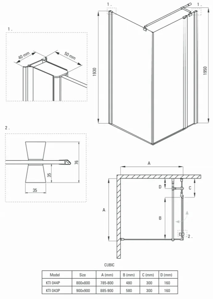 Cabina dus patrata 80x80 cm crom Deante Cubic 800x800 mm