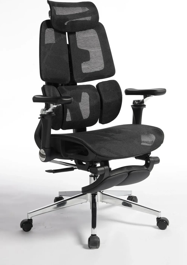 DeluxStar T10 Premium – Scaun ergonomic, cotiere 6D ultra moi, Suport Lombar 3 Zone Dinamice, Spătar ajustabil pe inaltime, Sezut Translatie, Tetiera 4D, mecanism multifunctional inclinare/blocare, pivotant, Mesh, Negru