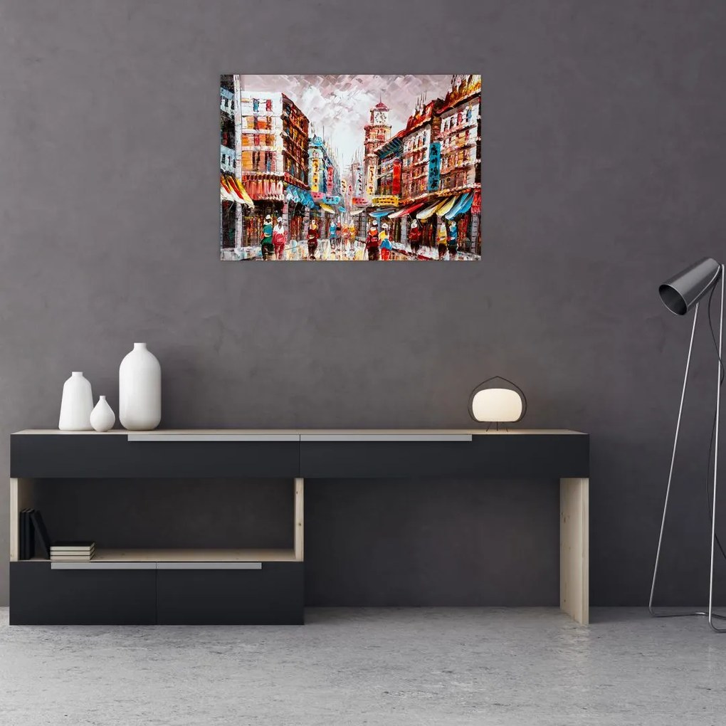 Tablou pe sticlă - Hong Kong, pictură în ulei (70x50 cm)