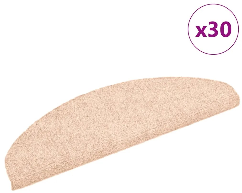 vidaXL Covorașe autoadezive pentru scări, 30 buc., 65x21x4 cm, crem, semirotunde, mari