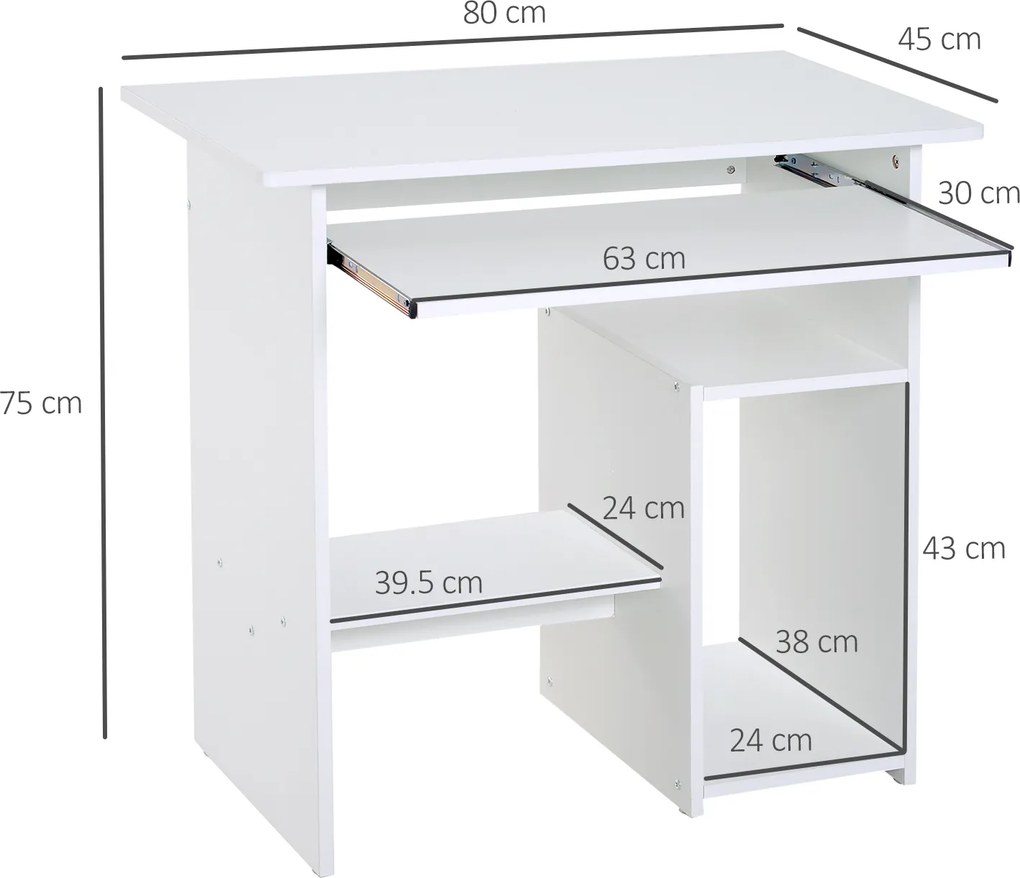 HOMCOM Birou Ergonomic Spațiu Optimizat, Alb, PAL/Metal, 80x45x75cm | Aosom Romania