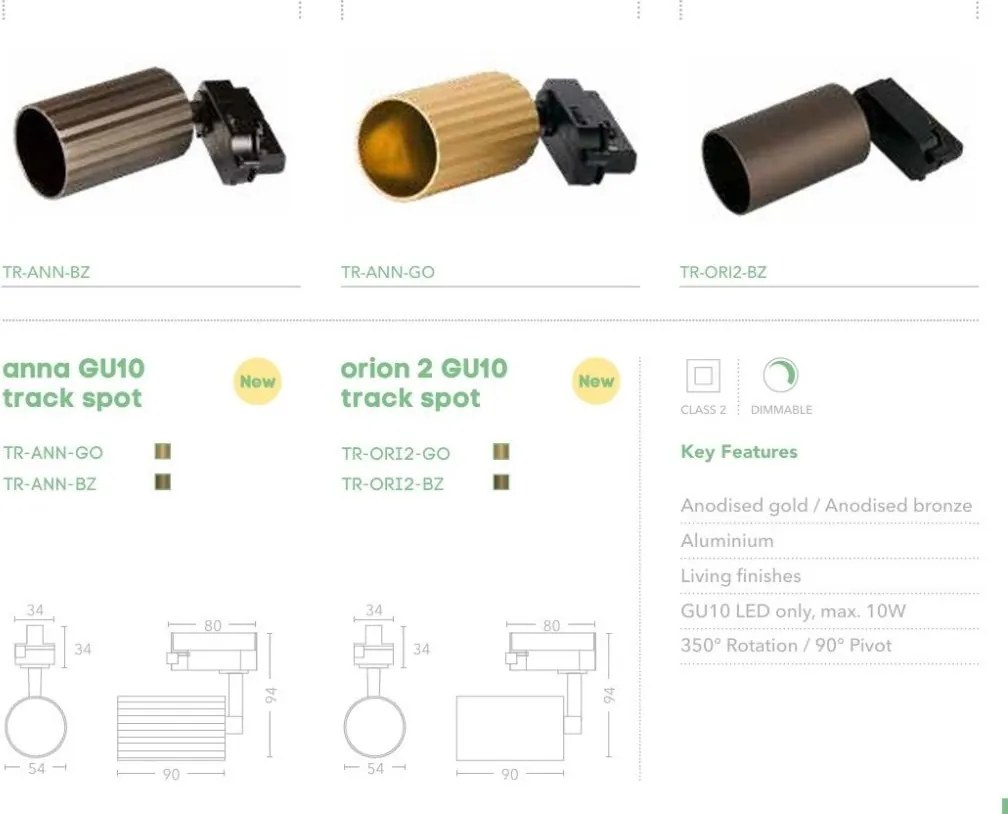 Spot pentru sina Track Project Collection, Anna auriu