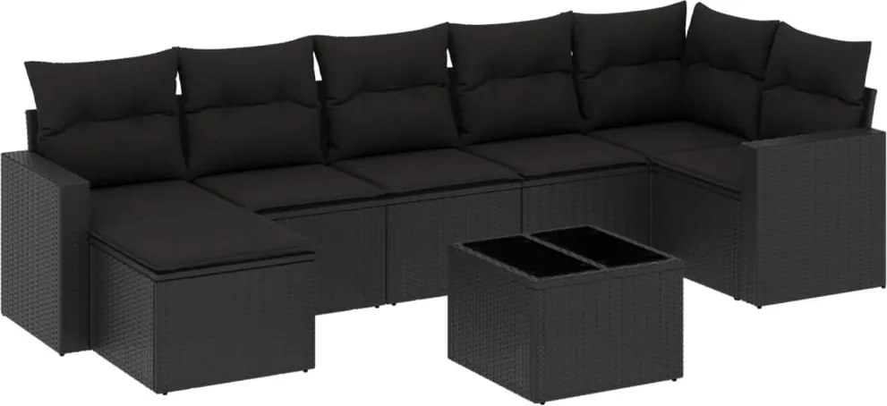 vidaXL Set mobilier de grădină cu perne, 8 piese, negru, poliratan