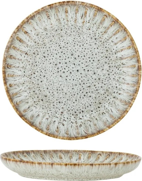 Farfurie din ceramică artizanală verde perlat cu striații fine și accente rustice, 21×2,5 cm, „Fleur"