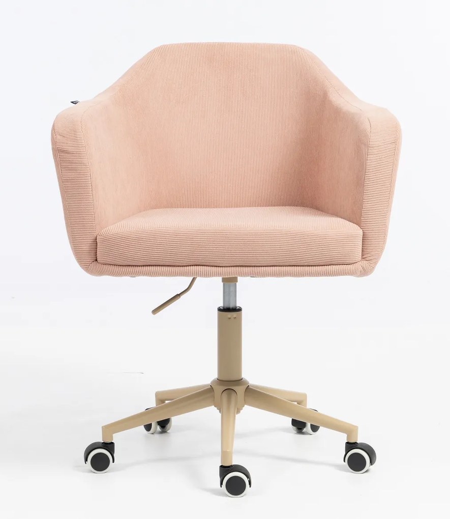 HR832K Scaun Catifea Reiată Premium culoare Roz prăfuit Litchi cu Bază Crem