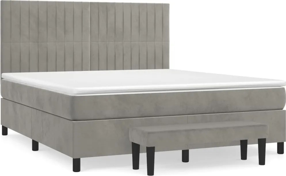 vidaXL Pat box spring cu saltea, gri deschis, 160x200 cm, catifea