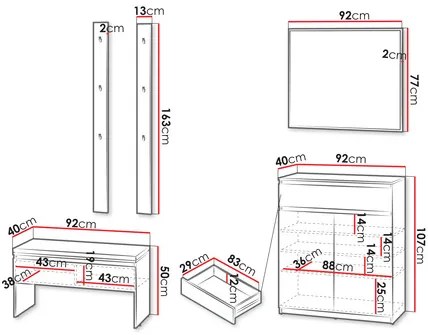 Mobilier hol Semplo I (Alb alpin + Negru) (cu oglindă). 1104734