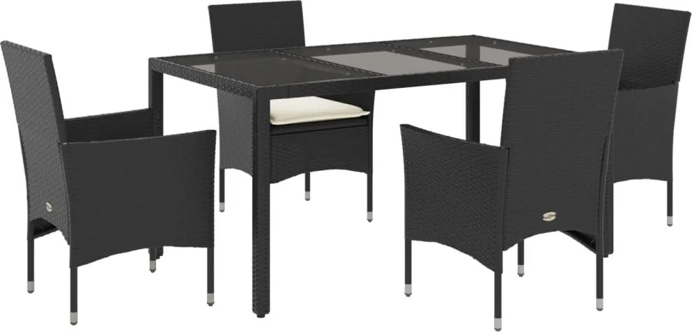 vidaXL Set mobilier de grădină cu perne 5 piese negru poliratan&sticlă