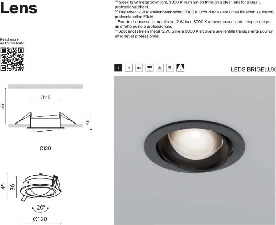 Spot incastrabil LED directionabil IP44 Lens alb 3000K 12W