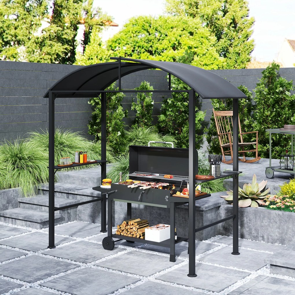 Outsunny Pavilion de grătar, 2 tavane laterale, cârlige, cadru din oțel, 1,1 x 2,3m, Gri închis | Aosom Romania