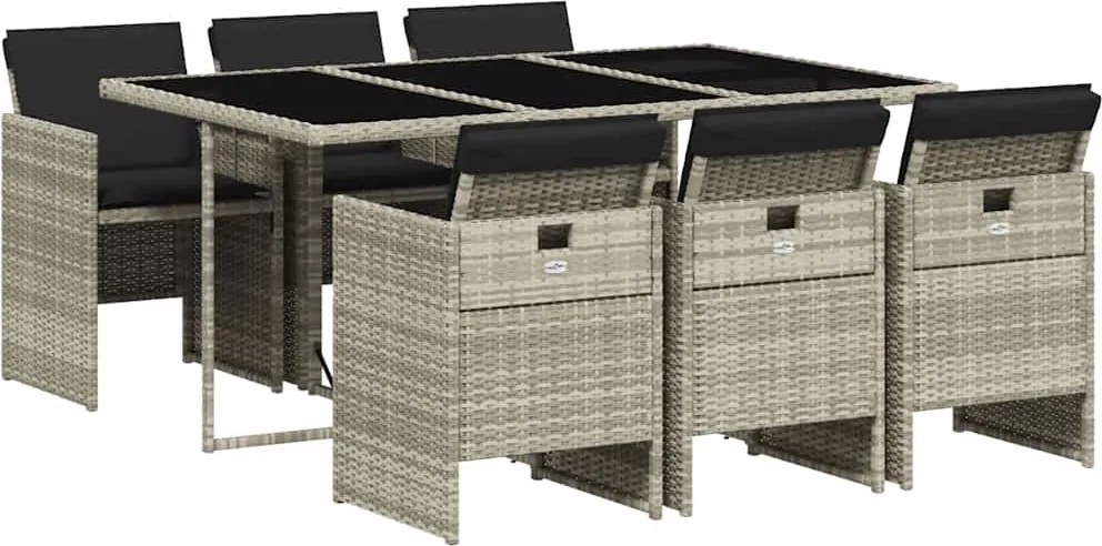 vidaXL Set mobilier de grădină cu perne, 7 piese gri deschis poliratan