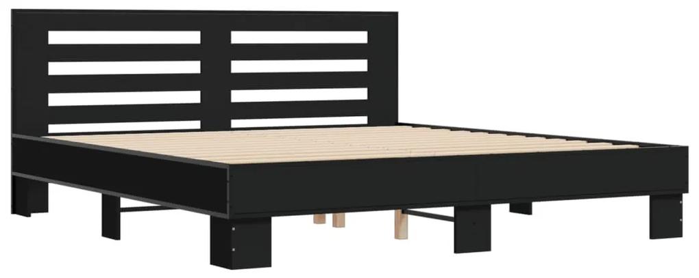 3280082 vidaXL Cadru de pat, negru, 200x200 cm, lemn prelucrat și metal