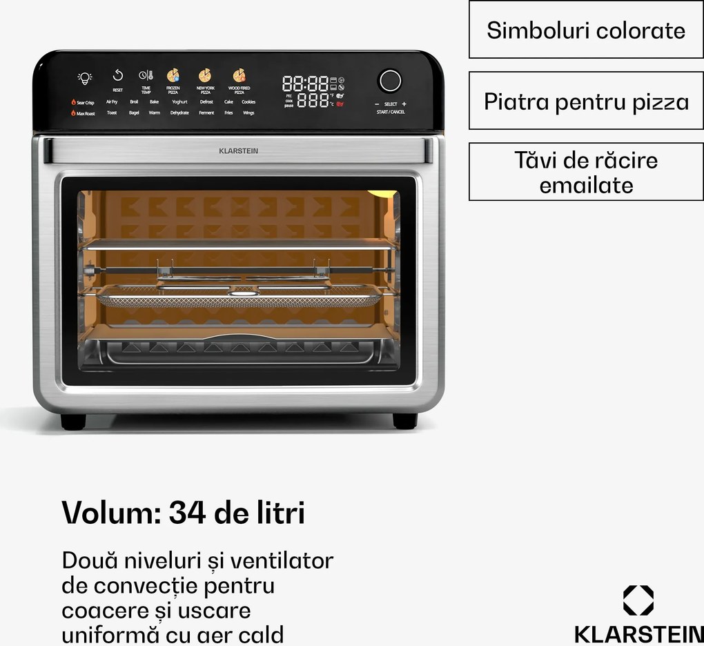 Klarstein AirGlaze Digital friteuză digitală cu aer cald, 2200 W, 19 programe, inclusiv accesorii lavabile în mașina de spălat vase
