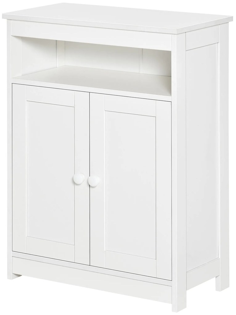 HOMCOM Dulap Auxiliar de Baie cu 2 Uși Raft Interior Ajustabil și Compartiment Deschis Mobilier de Baie pentru Sufragerie Bucătărie 60x30x80 cm Alb | Aosom Romania