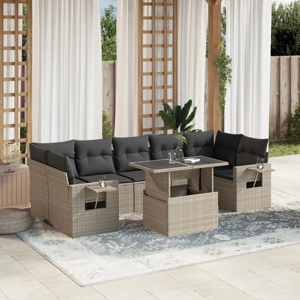 3267782 vidaXL Set mobilier de grădină cu perne, 8 piese gri deschis poliratan