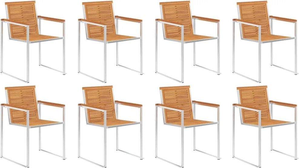 vidaXL Scaune de grădină, 8 buc., lemn masiv de acacia/oțel inoxidabil