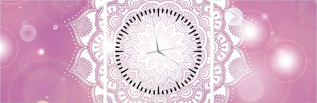 Tablou - Mandala pe fundal roz (cu ceas) (90x30 cm)