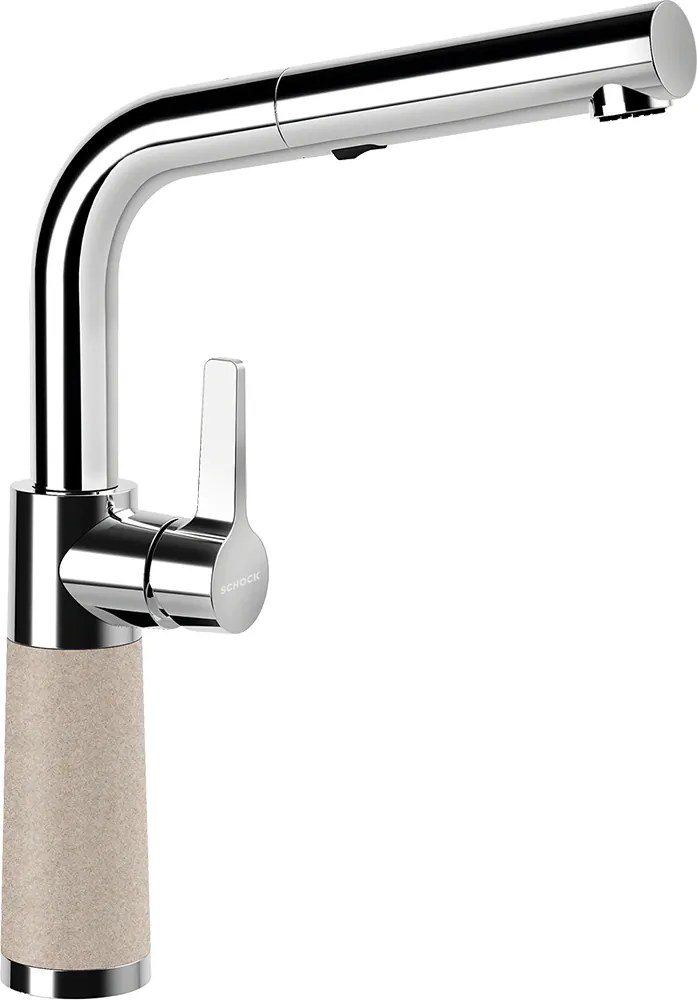 Baterie bucatarie Schock SC-540 Cristalite Sabbia cu cap extractibil, 2 tipuri de jet, aspect granit, cartus ceramic, nisip