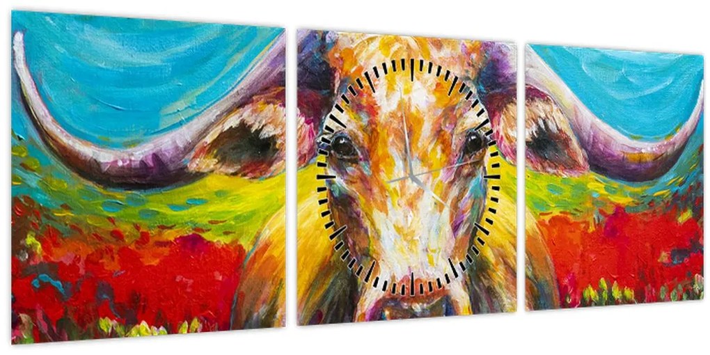 Tablou - Vacă pictată (cu ceas) (90x30 cm)