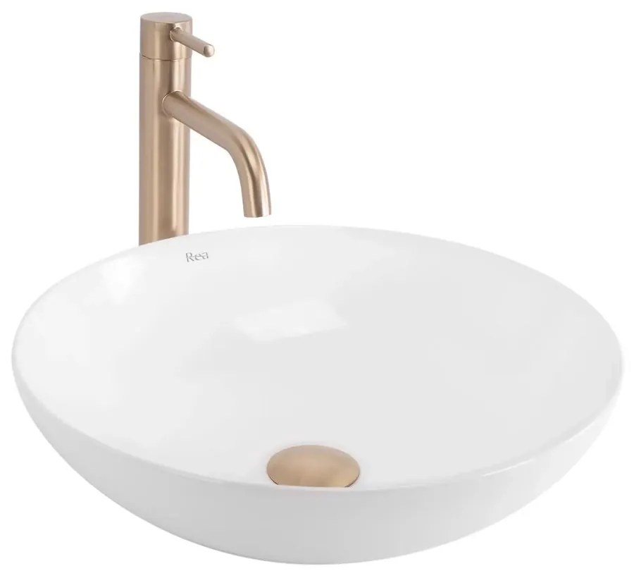 Lavoar pe blat Rea Anika rotund 40.5 cm alb lucios
