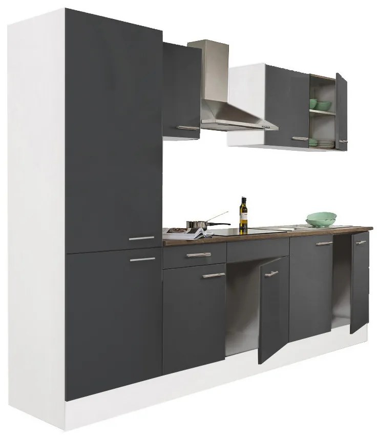 Mobilă de bucătărie Yorki 270, corp alb, față antracit satinat, cu dulap cu raft