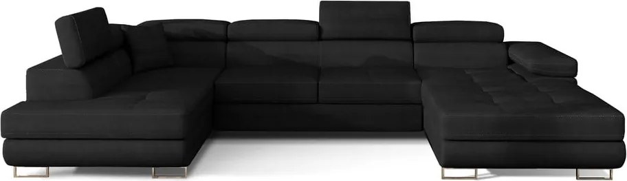 Colțar negru extensibil/cu spațiu de depozitare cu tapițerie din catifea (cu colț pe partea stângă/în formă de "U") Rodrigo – ELTAP