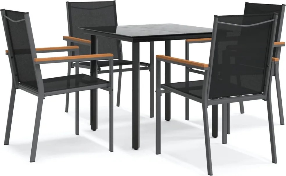 vidaXL Set mobilier de grădină, 5 piese, negru, textilenă și oțel