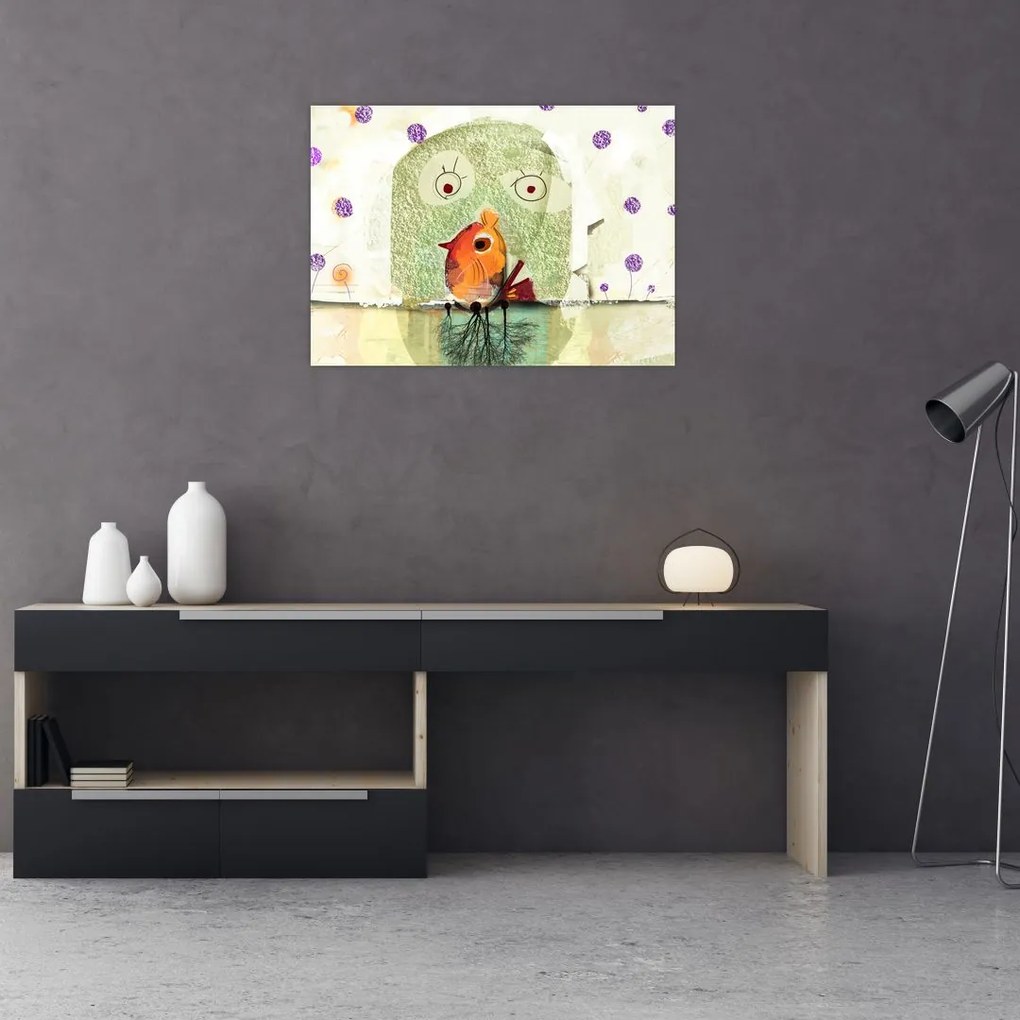 Tablou pe sticlă - Sufletul unei păsări (70x50 cm)