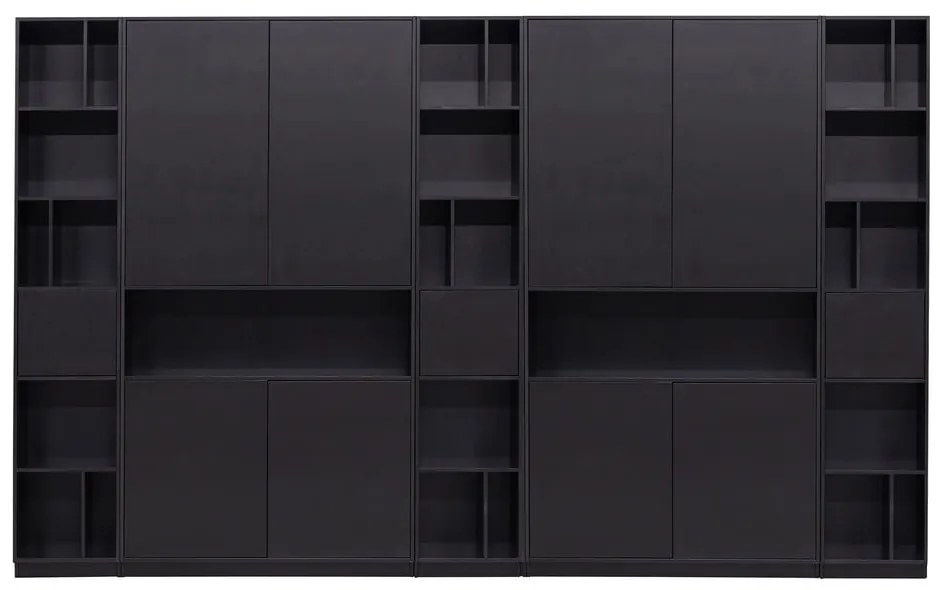 Bibliotecă modulară neagră din lemn masiv de pin 340x210 cm Finca – WOOOD