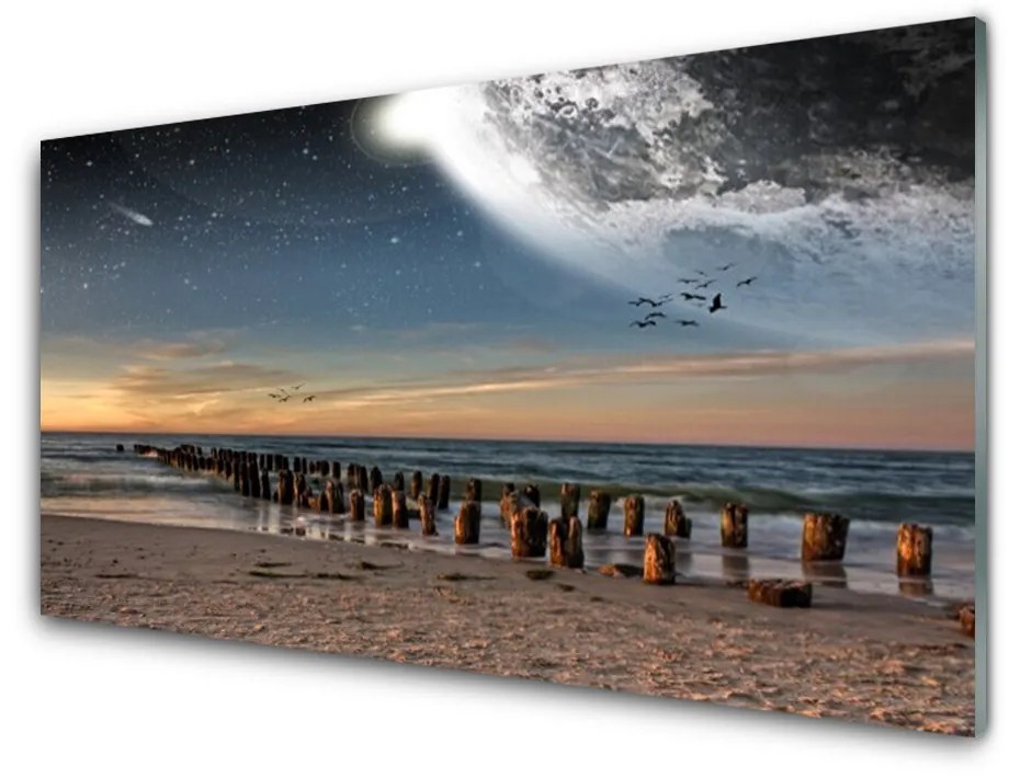 Tablou pe sticla acrilica Ocean Beach Peisaj Maro Negru Albastru